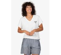 T-Shirt SPORTALM KITZBÜHEL, Damen, Gr. 34, beige (eucalyptus mist), Single Jersey, Obermaterial: 45% Polyester, 27% Baumwolle, 25% Viskose, 3% metallisierte Fasern, feminin, bequem, V-Ausschnitt, Kurz