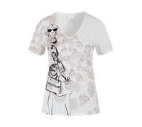 T-Shirt SPORTALM KITZBÜHEL, Damen, Gr. 46, sanftes weiß gemustert, Single Jersey, Obermaterial: 100% Baumwolle, bedruckt, gemustert, mehrfarbig, regular fit hüftlang, V-Ausschnitt, eingesetzt abgestep