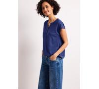 T-Shirt STREET ONE, Damen, Gr. 34, amparo blau, Web, 50% Modal, 50% Baumwolle, unifarben, normal normal, Rundhals, abgesteppt, Shirts T-Shirt, mit geschlitztem Rundhalsausschnitt (66644860-34) amparo 