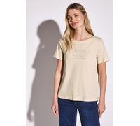 T-Shirt STREET ONE, Damen, Gr. 34, beige (moonstone sand), Web, 50% Baumwolle, 50% Modal, bedruckt, gerade normal, Rundhals, Bündchen, Shirts T-Shirt, im soften Baumwoll-Mix (25481220-34) moonstone sa