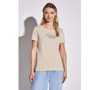 T-Shirt STREET ONE, Damen, Gr. 34, beige (moonstone sand), Web, 50% Baumwolle, 50% Modal, bedruckt, gerade normal, Rundhals, Bündchen, Shirts T-Shirt, mit Rundhalsausschnitt (48970605-34) moonstone sa