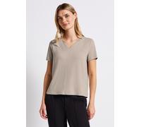 T-Shirt STREET ONE, Damen, Gr. 34, beige (morning beige), Stoff, 76% Viskose, 20% Modal, 4% Elasthan, unifarben, normal normal, V-Ausschnitt, abgesteppt, Shirts T-Shirt, aus strecthigem Viskosemateria