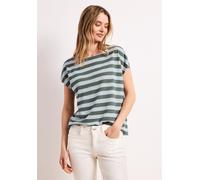 Street One Frauen Dropped Shoulder Shirt mit Streifen und Glitzer in Grün, Gr: 34