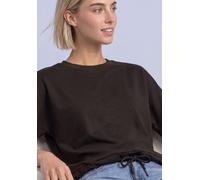 Street One T-Shirt mit Rundhals im Silk-Look Black Coffee 34