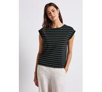 T-Shirt STREET ONE, Damen, Gr. 34, grün (pine grove grün), Stoff, 73% Polyester, 24% Viskose, 3% Elasthan, gestreift, normal normal, U-Boot-Ausschnitt, Umschlagsaum, Shirts T-Shirt, im Streifendesign 