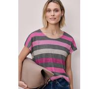 Street One Frauen T-Shirt mit gerundetem V-Neck und Streifen in Braun, Gr: 34