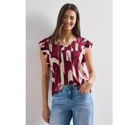 T-Shirt STREET ONE, Damen, Gr. 34, rustic rouge, Stoff, 95% Viskose, 5% Elasthan, gemustert, normal normal, V-Ausschnitt, Volant, Shirts T-Shirt, aus elastischem Materialmix (83251724-34) rustic rouge