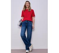 T-Shirt STREET ONE, Damen, Gr. 34, salsa rot, Stoff, 48% Viskose, 48% Polyester, 4% Elasthan, unifarben, comfort fit normal, U-Boot-Ausschnitt, normaler Saum, Shirts T-Shirt, mit U-Boot-Ausschnitt (32
