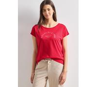 Shirttop STREET ONE, Damen, Gr. 34, rot (salsa rot), Jersey, Obermaterial: 50% Baumwolle, 50% Modal, Glitzermuster, bedruckt, normal hüftbedeckend, Rundhals, abgesteppte Kante, Tops Shirttop, Sommersh