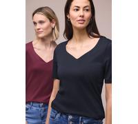 Street One Frauen T-Shirts mit Herzausschnitt im 2er-Pack in Blau|Rot, Gr: 34