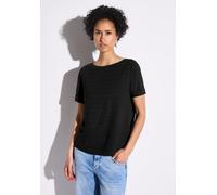 T-Shirt STREET ONE, Damen, Gr. 34, schwarz, Stoff, 65% Polyester, 35% Viskose, Strukturmuster, normal normal, U-Boot-Ausschnitt, Bündchen, Shirts T-Shirt, im angenehmen Materialmix (57145607-34) schwa
