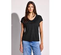 Street One Frauen Leinen-Look Wording Shirt in Schwarz, Gr: 34