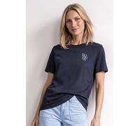 Kurzarmshirt STREET ONE, Damen, Gr. 34, schwarzest blau, Jersey, Obermaterial: 50% Baumwolle, 50% Modal, bedruckt, lässig geschnitten hüftbedeckend, Rundhals, abgesteppte Kante, Shirts, Sommershirt mi