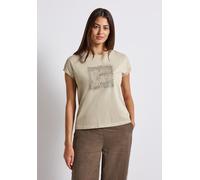 T-Shirt STREET ONE, Damen, Gr. 36, beige (coastal beige), Web, 100% Baumwolle, bedruckt, normal normal, Rundhals, abgesteppt, Shirts T-Shirt, aus reiner Baumwolle (53322642-36) coastal beige