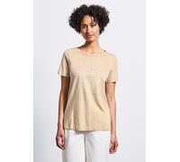 T-Shirt STREET ONE, Damen, Gr. 36, beige (coastal beige), Web, 50% Baumwolle, 50% Modal, bedruckt, normal normal, Rundhals, abgesteppt, Shirts T-Shirt, mit Materialmix (96426937-36) coastal beige