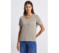 T-Shirt STREET ONE, Damen, Gr. 36, beige (morning beige), Jersey, Obermaterial: 70% Modal, 30% Polyester, meliert, unifarben, gerade hüftbedeckend, V-Ausschnitt, Shirts T-Shirt, mit Schmuckdetails und