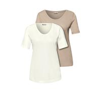 Street One Frauen Basic T-Shirt mit Kurzarm im 2er-Pack in Multicolour|Weiß|Beige, Gr: 36