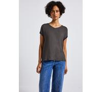 T-Shirt STREET ONE, Damen, Gr. 36, blau (deepwater blau), Stoff, Vorderseite: 100% Viskose; Rückseite: 95% Viskose, 5% Elasthan, gemustert, normal normal, V-Ausschnitt, Umschlagsaum, Shirts T-Shirt, m