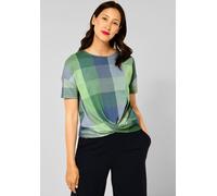 T-Shirt STREET ONE, Damen, Gr. 36, blau (mid sunny blau), Stoff, 74% Polyester, 23% Viskose, 3% Elasthan, kariert, normal hüftlang, Rundhals, eingefasste Kante, Shirts T-Shirt, mit Karomuster (3280192