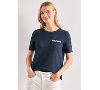 Kurzarmshirt STREET ONE, Damen, Gr. 36, schwarzest blau, Jersey, Obermaterial: 48% Polyester, 48% Viskose, 4% Elasthan, unifarben, tailliert hüftbedeckend, Rundhals, abgesteppte Kante, Shirts, Sommers