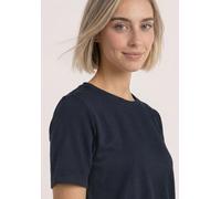 T-Shirt STREET ONE, Damen, Gr. 36, blau (schwarzest blau), Stoff, 65% Polyester, 30% Viskose, 5% Elasthan, Strukturmuster, regular fit normal, Rundhals, abgesteppt, Shirts T-Shirt, mit Rundhalsausschn