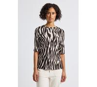 T-Shirt STREET ONE, Damen, Gr. 36, braun (deep roast braun), Web, 50% Baumwolle, 50% Modal, animal-print, normal normal, Rundhals, abgesteppt, Shirts T-Shirt, im soften Baumwoll-Mix (24103512-36) deep