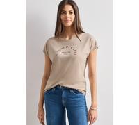 Street One Damen Shirttop Dropped Shoulder Rundhals Glitzermuster Baumwolle/Modal Beige Gr.36
