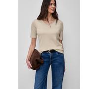 Kurzarmshirt STREET ONE "Style Palmira", Damen, Gr. 36, cotton beige, Jersey, Obermaterial: 50% Baumwolle, 50% Modal. Futter: 100% Baumwolle, slim fit hüftlang, tiefer Rundhals, abgesteppt, Shirts, mi