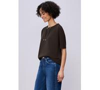 T-Shirt STREET ONE, Damen, Gr. 36, espresso braun, Stoff, 46% Modal, 46% Polyester, 8% Elasthan, unifarben, normal normal, U-Boot-Ausschnitt, Bündchen, Shirts T-Shirt, mit U-Boot-Ausschnitt (69874925-