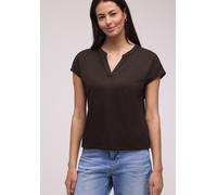 Shirt mit Split Neck im Strick-Look