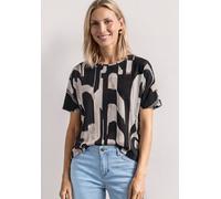 T-Shirt STREET ONE, Damen, Gr. 36, espresso braun, Stoff, 95% Viskose, 5% Elasthan, gemustert, normal normal, Rundhals, abgesteppt, Shirts T-Shirt, aus softer Viskose (51926024-36) espresso braun