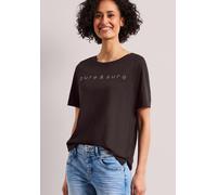 T-Shirt STREET ONE, Damen, Gr. 36, espresso braun, Web, 50% Baumwolle, 50% Modal, bedruckt, comfort fit normal, Rundhals, normaler Saum, Shirts T-Shirt, mit Wording (14820511-36) espresso braun