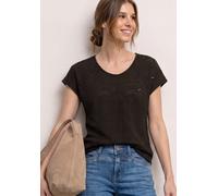 T-Shirt STREET ONE, Damen, Gr. 36, espresso braun, Web, 97% Baumwolle, 3% Elasthan, gemustert, comfort fit normal, V-Ausschnitt, normaler Saum, Shirts T-Shirt, mit Strukturmix (81851611-36) espresso b