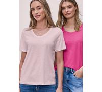 T-Shirt STREET ONE, Damen, Gr. 36, magenta dream, minimal rose, Web, 50% Baumwolle, 50% Modal, unifarben, normal normal, V-Ausschnitt, abgesteppt, Shirts T-Shirt, mit abgerundetem V-Ausschnitt (598739