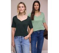 Street One Frauen T-Shirts mit Herzausschnitt im 2er-Pack in Multicolour|Grün, Gr: 36