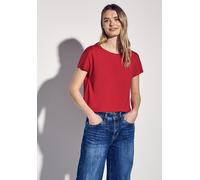 T-Shirt STREET ONE, Damen, Gr. 36, rot (glory rot), Stoff, 96% Viskose, 4% Elasthan, unifarben, gerade lang, U-Boot-Ausschnitt, Bündchen, Shirts T-Shirt, mit U-Boot-Ausschnitt (66099848-36) glory rot