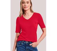 Street One Frauen Basic T-Shirt mit V-Neck in Unifarbe in Rot, Gr: 36