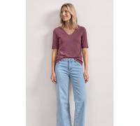 Street One Frauen Basic T-Shirt mit V-Neck in Unifarbe in Rosa, Gr: 36