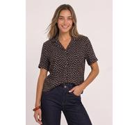 Blusenshirt STREET ONE, Damen, Gr. 36, schwarz coffee, Web, Obermaterial: 95% Viskose, 5% Elasthan, bedruckt, hüftlang, V-Ausschnitt, Shirts Blusenshirt, Kurzarm mit Turn-Up-Detail, durchgehende Knopf