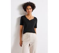 T-Shirt STREET ONE, Damen, Gr. 36, schwarz, Jersey, Obermaterial: 50% Baumwolle, 50% Modal. Futter: 100% Baumwolle, unifarben, normal hüftbedeckend, herzförmiger Ausschnitt, Shirts T-Shirt, mit Herzau