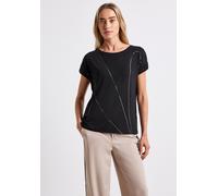 T-Shirt STREET ONE, Damen, Gr. 36, schwarz, Stoff, 95% Viskose, 5% Elasthan, unifarben, normal normal, U-Boot-Ausschnitt, Umschlagbund, Shirts T-Shirt, aus softer Viskose (52401444-36) schwarz