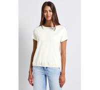 T-Shirt STREET ONE, Damen, Gr. 36, weiß (sanftes weiß), Web, 100% Baumwolle, unifarben, normal normal, U-Boot-Ausschnitt, abgesteppt, Shirts T-Shirt, aus reiner Baumwolle (68366000-36) sanftes weiß