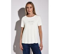 T-Shirt STREET ONE, Damen, Gr. 36, weiß (sanftes weiß), Web, 50% Baumwolle, 50% Modal, bedruckt, gerade normal, Rundhals, Bündchen, Shirts T-Shirt, im soften Baumwoll-Mix (24674750-36) sanftes weiß