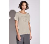 T-Shirt STREET ONE, Damen, Gr. 38, beige (moonstone sand), Stoff, 95% Viskose, 5% Elasthan, bedruckt, gerade normal, Rundhals, Bündchen, Shirts T-Shirt, mit Elastiksaum (25253438-38) moonstone sand