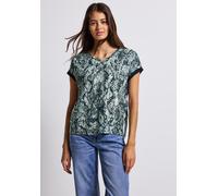 Gemustertes V-Neck Shirt Blau 38