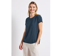 T-Shirt STREET ONE, Damen, Gr. 38, blau (tide blau), Stoff, 61% Polyester, 31% Viskose, 5% Elasthan, 3% Metallfaser, unifarben, normal normal, Rundhals, abgesteppt, Shirts T-Shirt, aus elastischem Mat