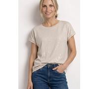Street One Frauen T-Shirt mit Rundhals und Pailletten in Beige, Gr: 38