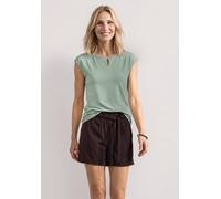 T-Shirt STREET ONE, Damen, Gr. 38, grün (eucalyptus grün), Web, 50% Baumwolle, 50% Modal, unifarben, comfort fit normal, U-Boot-Ausschnitt, normaler Saum, Shirts T-Shirt, mit Cut-Out Detail (28096931-