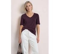 Kurzarmshirt STREET ONE "Style Palmira", Damen, Gr. 38, lila (rustic rouge), Jersey, Obermaterial: 50% Baumwolle, 50% Modal. Futter: 100% Baumwolle, slim fit hüftlang, tiefer Rundhals, abgesteppt, Shi