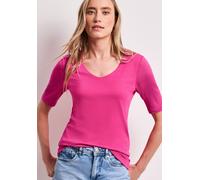 Street One Frauen Basic T-Shirt mit V-Neck in Unifarbe in Pink, Gr: 38